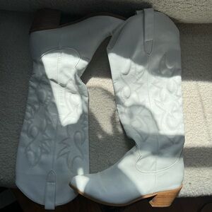 White knee high cowboy boots